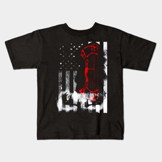 Bow Hunting US Flag Shirt Deer Hunter Kids T-Shirt by Kiwistore